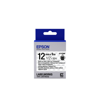 Epson LabelWorks LK-4TBW C53S654015 12mm x 9m, fekete nyomtatás / átlátszó alapon, erős ragasztó, eredeti szalag