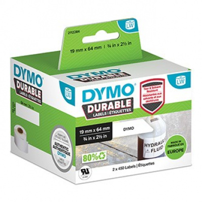 Dymo polipropilén címkék 64mm x 19mm, fehér, vonalkódok esetében, 2x450 db, 2112284