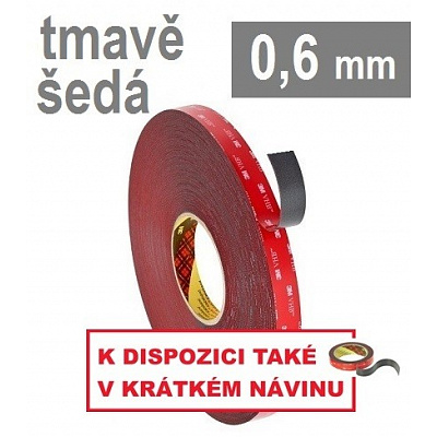 3M VHB™ 4646, vtg. 0,6 mm; sötétszürke, kétoldalas, erősen tapadó akril ragasztószalag 19 mm x 33 m