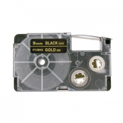 Casio XR-9BKG 9mm x 8m arany nyomtatás / fekete alapon, kompatibilis szalag 