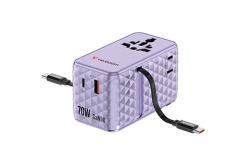 Verbatim 30188, Univerzális utazási adapter Charge ,n, Travel 1x USB-C, 1X USB-A + 2x integrált kábel USB-C, lila, 70 W