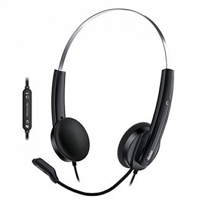 Genius HS-220U AI fejhallgató mikrofonnal, vezetékes, fekete, 2.0, fejpántos, USB