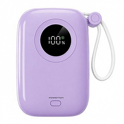 Powerton ENERGY PASTEL EDITION Powerbank 10000mAh, 2x USB-C, 22.5W, beépített kábelek, lila