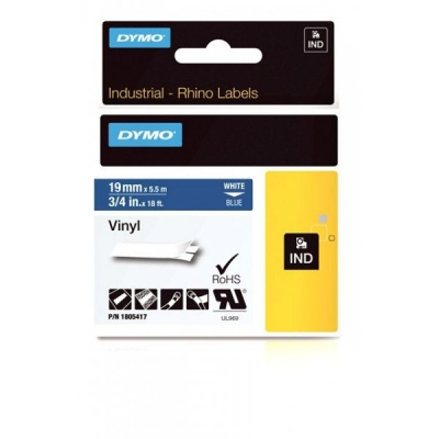 Dymo 1805417 Rhino, 19mm x 5,5m, fehér nyomtatás/kék alapon, eredeti szalag