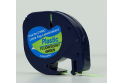 Dymo 91212 LetraTag 12mm x 4m, fekete nyomtatás / fluoreszkáló zöld alapon, utángyártott szalag
