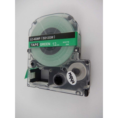 Epson LK-4GWV, SD12GW, 12mm x 9m, fehér nyomtatás / zöld alapon, kompatibilis szalag