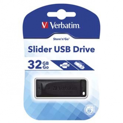 Verbatim 98697 Slider, USB-meghajtó, USB A 2.0, 32GB, kihúzható csatlakozóval, fekete